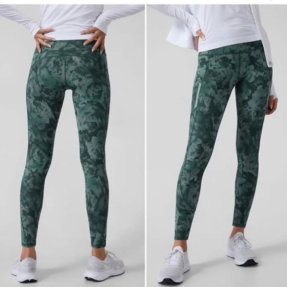 Athleta Rainer Printed Tights size 1X in Spliced Floral Minimalist Green Gray - Picture 1 of 10